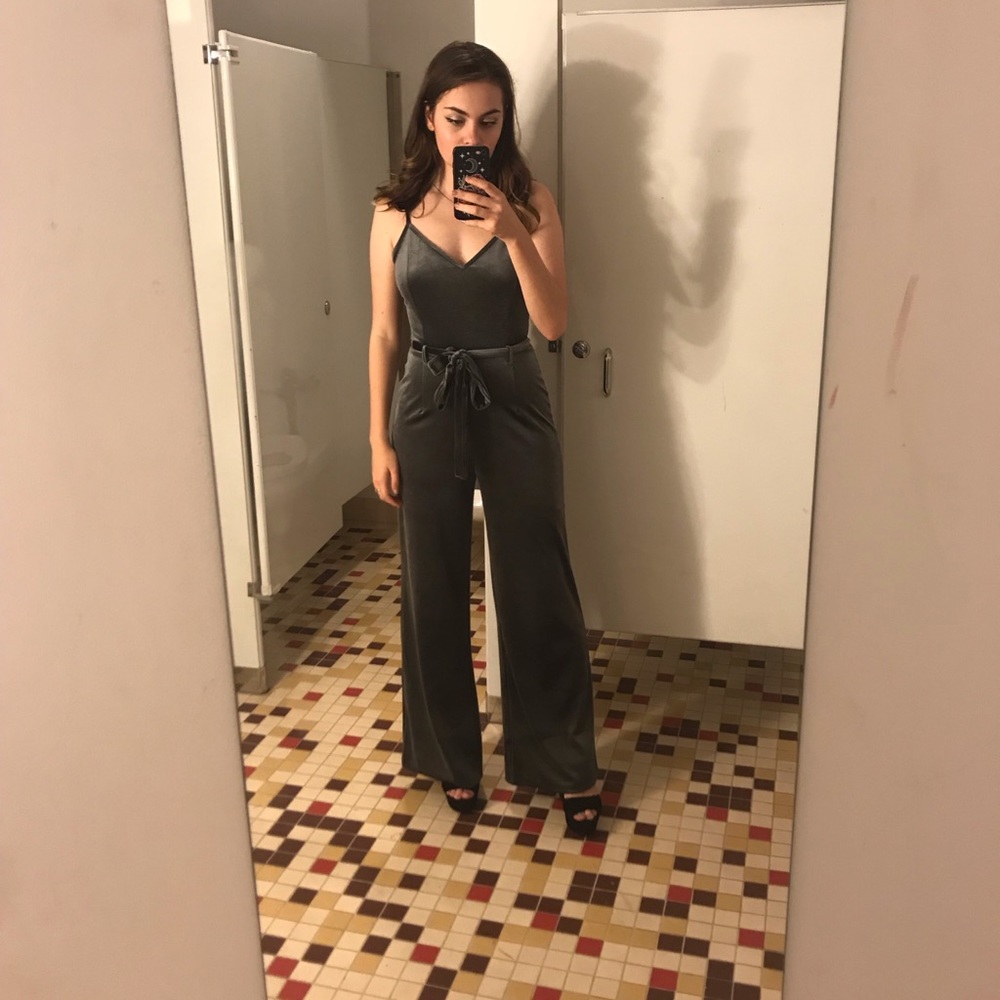 Forever 21 grey velvet jumpsuit! Worn once!